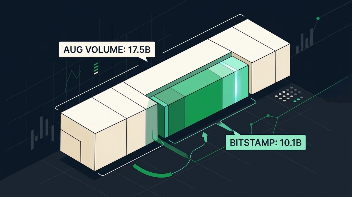 Robinhood 8月加密交易量及 Bitstamp 贡献的横向柱状图，英文短标签