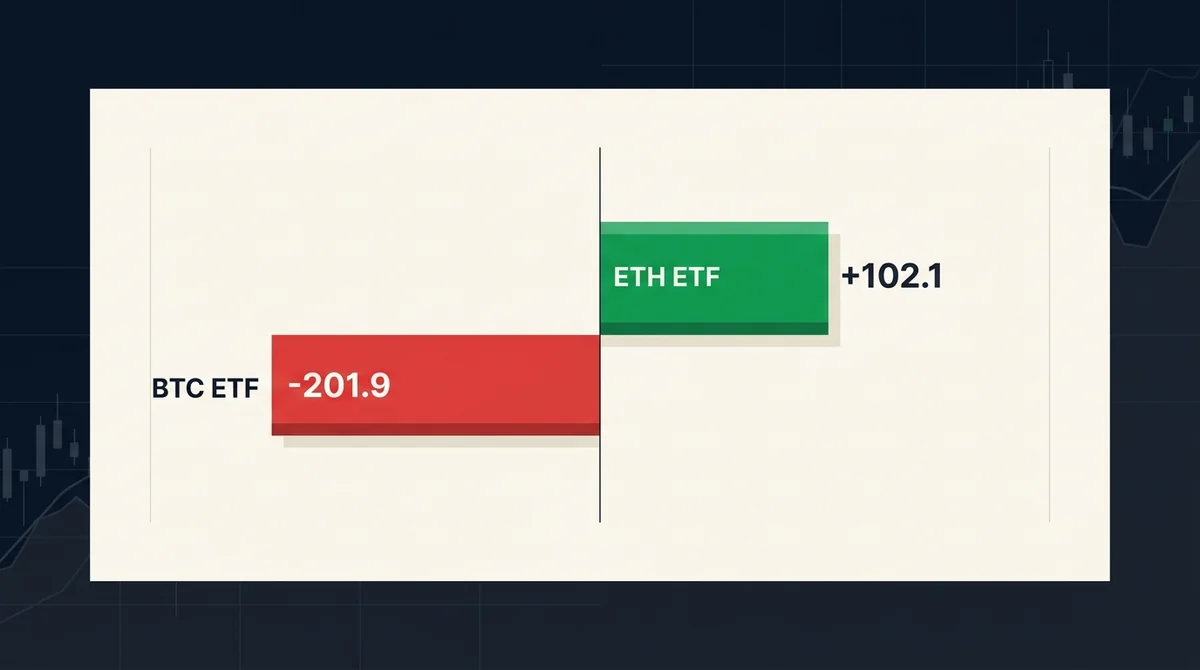 比特币 ETF 与以太坊 ETF 8月28日净流入/净流出对比柱状图，净流出用红色，净流入用绿色，英文标签仅保留 ETF 名称，金额数字标注于柱顶
